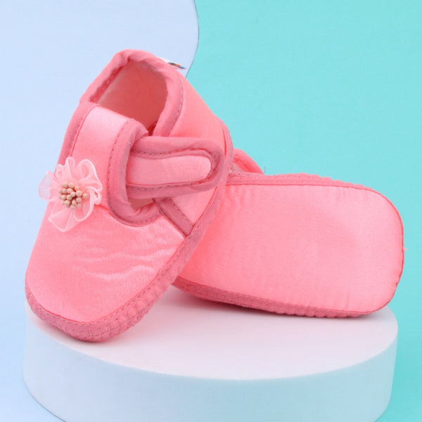 0 To 6 Months Baby Girls Satin Floral Newborn Booties (Light Pink)-BTB5220