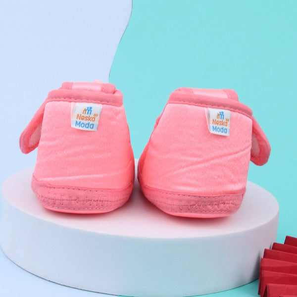 0 To 6 Months Baby Girls Satin Floral Newborn Booties (Light Pink)-BTB5220