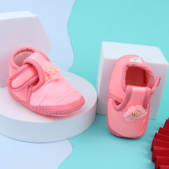 0 To 6 Months Baby Girls Satin Floral Newborn Booties (Light Pink)-BTB5220