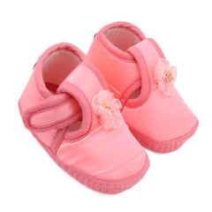 0 To 6 Months Baby Girls Satin Floral Newborn Booties (Light Pink)-BTB5220