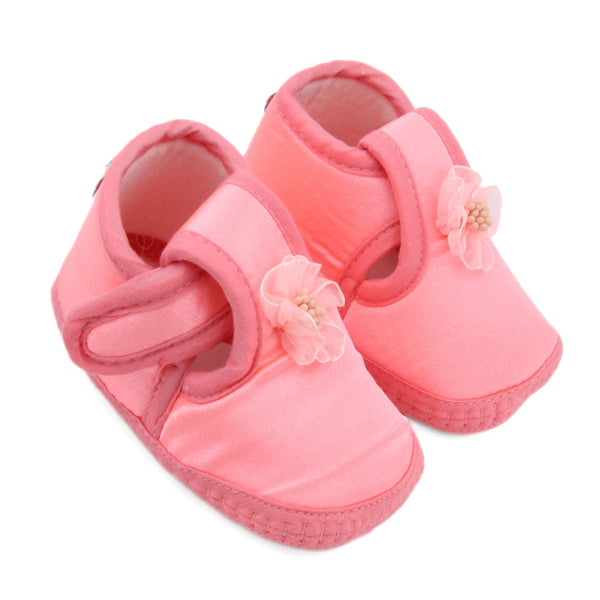 0 To 6 Months Baby Girls Satin Floral Newborn Booties (Light Pink)-BTB5220