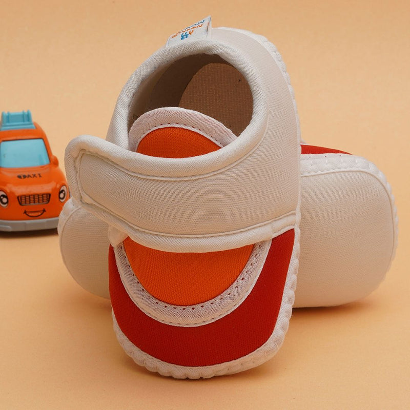 Baby Unisex Cotton White,Orange Velcro Booties-BTB5257