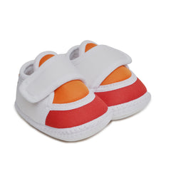 Baby Unisex Cotton White,Orange Velcro Booties-BTB5257