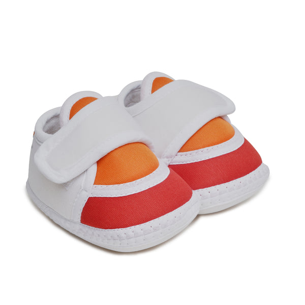 Baby Unisex Cotton White,Orange Velcro Booties-BTB5257
