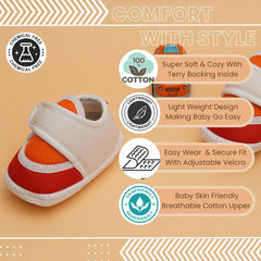 Baby Unisex Cotton White,Orange Velcro Booties-BTB5257