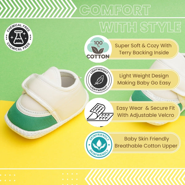 Baby Unisex Cotton White,Green Velcro Booties-BTB5258