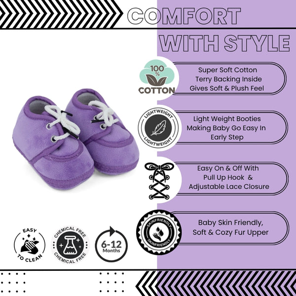 Baby Unisex Velboa Purple Lace Booties-BTB5434