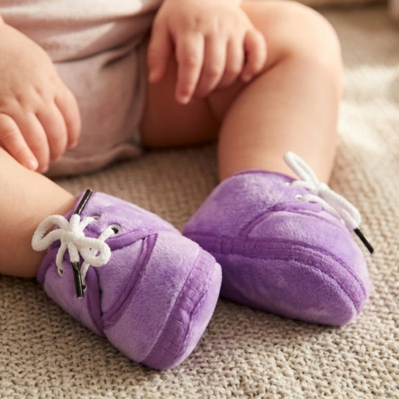 Baby Unisex Velboa Purple Lace Booties-BTB5434