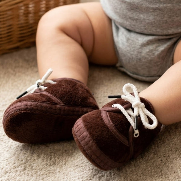 Baby Unisex Velboa Brown Lace Booties-BTB5437