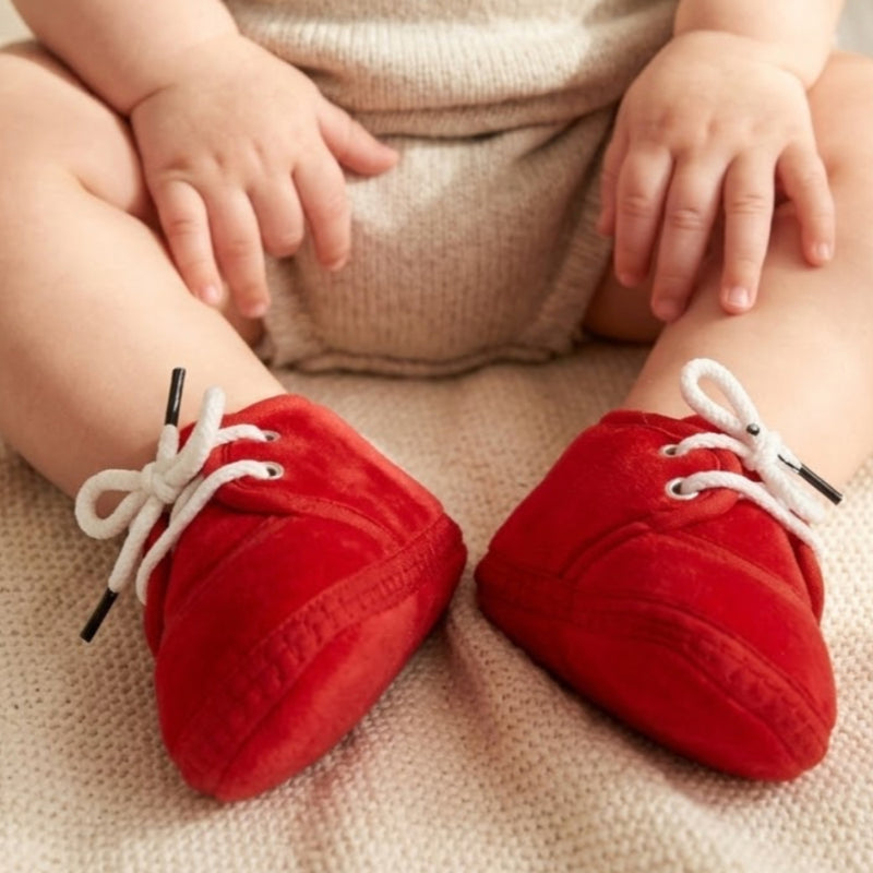 Baby Unisex Velboa Red Lace Booties-BTB5442