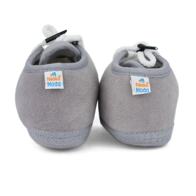 Baby Unisex Velboa Grey Lace Booties-BTB5444