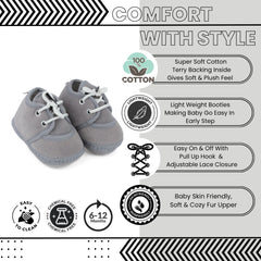 Baby Unisex Velboa Grey Lace Booties-BTB5444