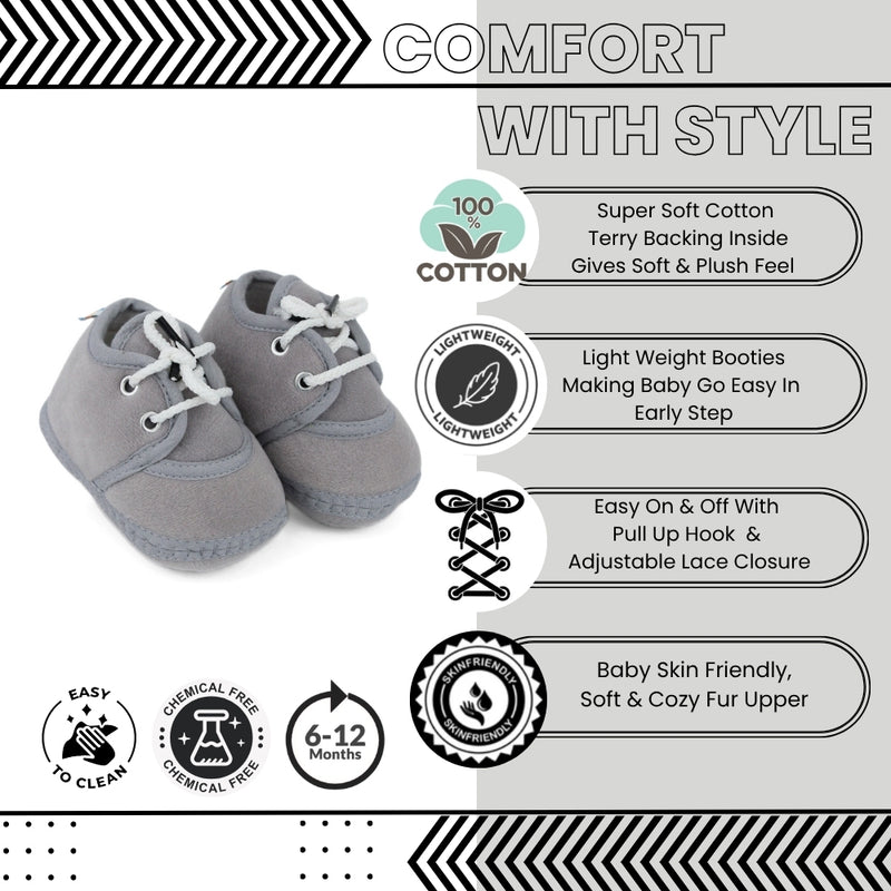 Baby Unisex Velboa Grey Lace Booties-BTB5444
