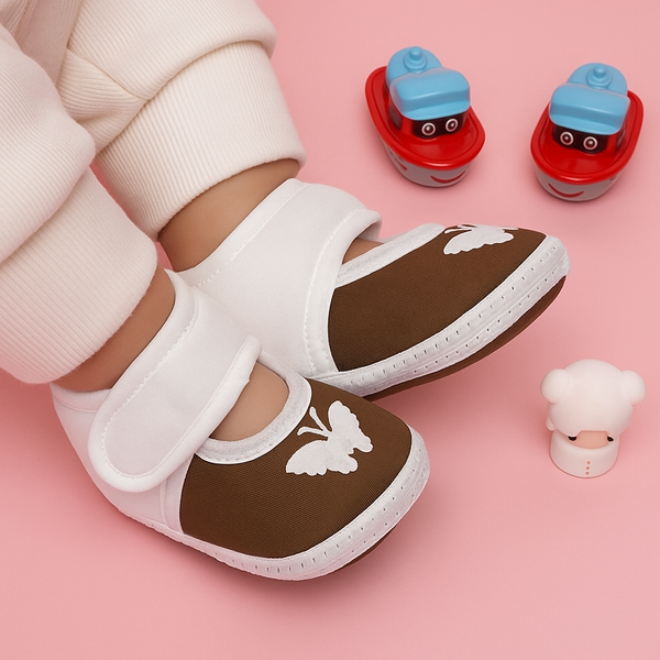 6 To 12 Months Baby Girls & Baby Boys Soft Cotton Cute Butterfly Booties (Brown)-BT4716