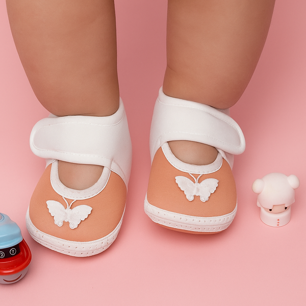 6 To 12 Months Baby Girls & Baby Boys Soft Cotton Cute Butterfly Booties (Light Pink)-BT4714