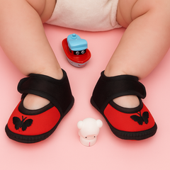 6 To 12 Months Baby Girls & Baby Boys Soft Cotton Cute Butterfly Booties (Red)-BT4718