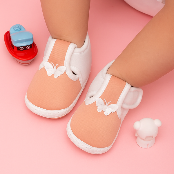 6 To 12 Months Baby Girls & Baby Boys Soft Cotton Cute Butterfly Booties (Light Pink)-BT4730