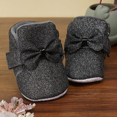 Baby Girls Cotton Velcro Partywear Black Bow Shoes-BT1766