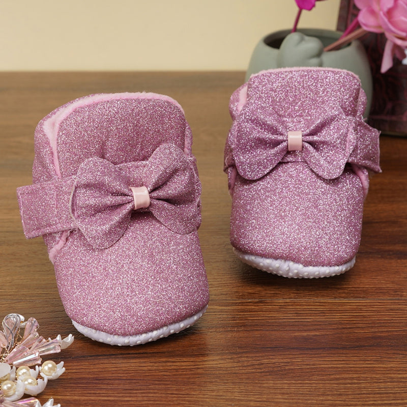 Baby Girls Soft Cotton Bow Pink Velcro Shoes-BT1767