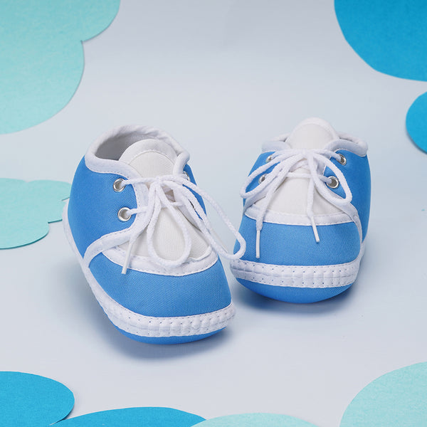 6 To 12 Months Baby Boys & Baby Girls Cute Soft Cotton Pre-Walker Lace Booties (Blue)