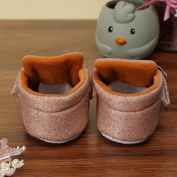 Baby Girls Cotton Velcro Partywear Brown Bow Shoes-BT1768