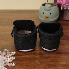 Baby Girls Cotton Partywear Bow Black Velcro Booties-BT2242