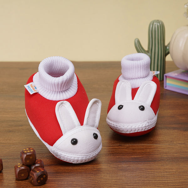 6 To 12 Months Baby Boys & Girls Cute Soft Cotton Pre-Walker Rabbit Face Booties (Red)-SK130