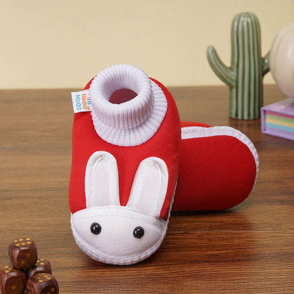 6 To 12 Months Baby Boys & Girls Cute Soft Cotton Pre-Walker Rabbit Face Booties (Red)-SK130