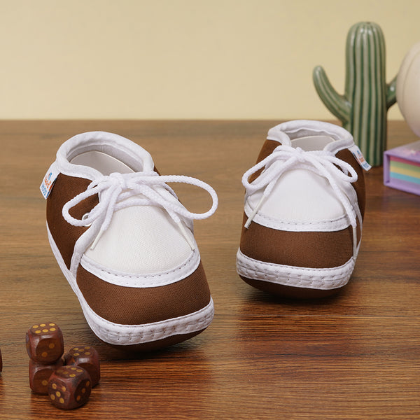 6 To 12 Months Baby Boys & Girls Cotton Pre-Walker Lace Plain Booties (Brown,White)-BT2301