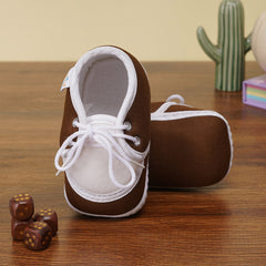 6 To 12 Months Baby Boys & Girls Cotton Pre-Walker Lace Plain Booties (Brown,White)-BT2301