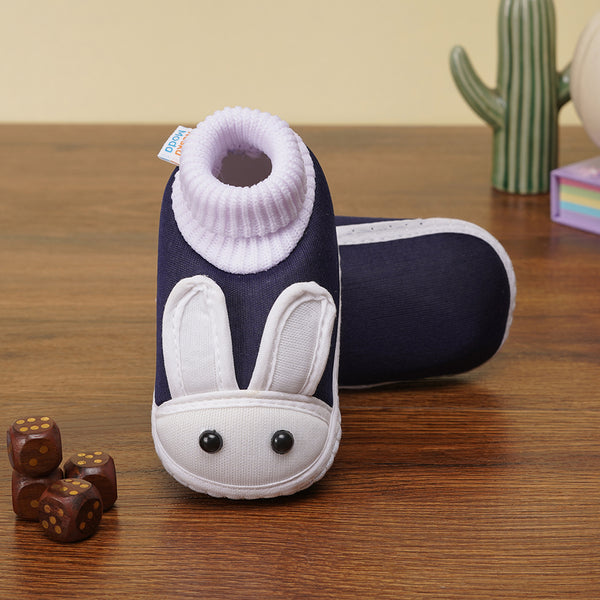 6 To 12 Months Baby Boys & Girls Cute Soft Cotton Pre-Walker Rabbit Face Booties (Navy)-BT2155