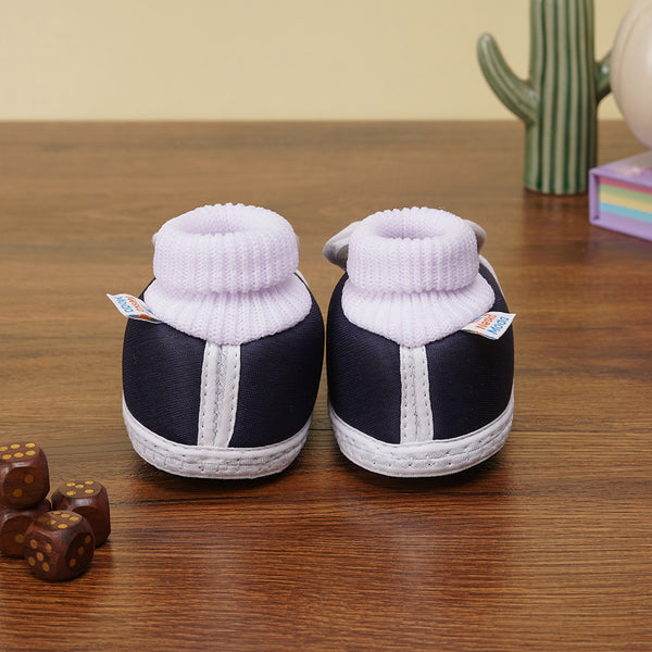 6 To 12 Months Baby Boys & Girls Cute Soft Cotton Pre-Walker Rabbit Face Booties (Navy)-BT2155