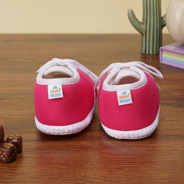 6 To 12 Months Baby Boys & Girls Cute Soft Cotton Pre-Walker Lace Booties (White, Pink)-SK134