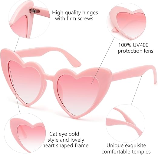 Girls Stylish Heart Shape Ploarized UV Protection Sunglasses For 3 to 6 Years (Pink)