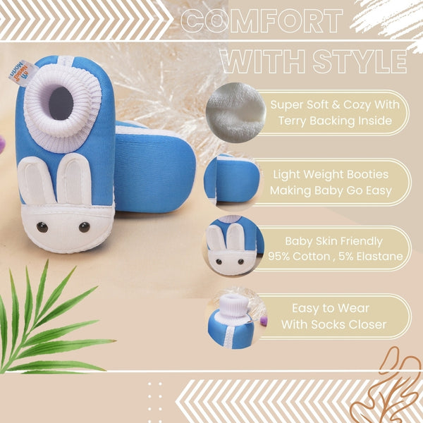 6 To 12 Months Baby Boys & Girls Cotton Pre-Walker Rabbit Face Booties (Light Blue)-BT2300