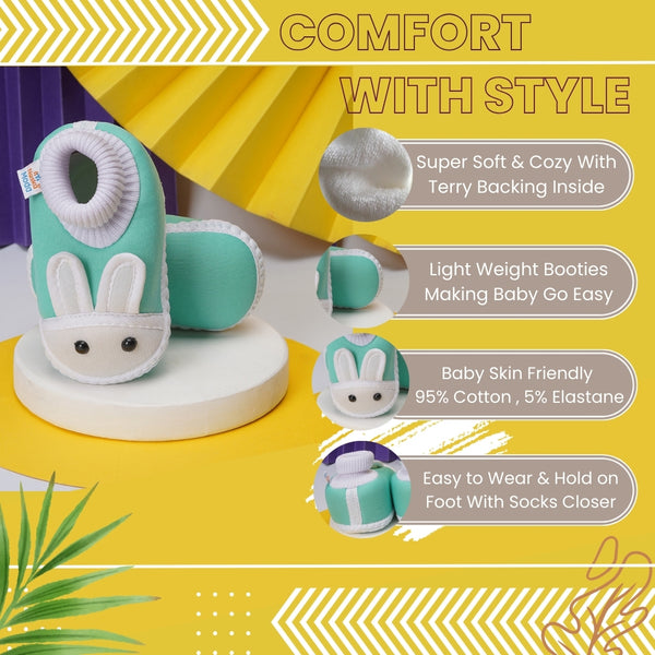 6 To 12 Months Baby Boys & Girls Cute Soft Cotton Pre-Walker Rabbit Face Booties (Blue)-BT16