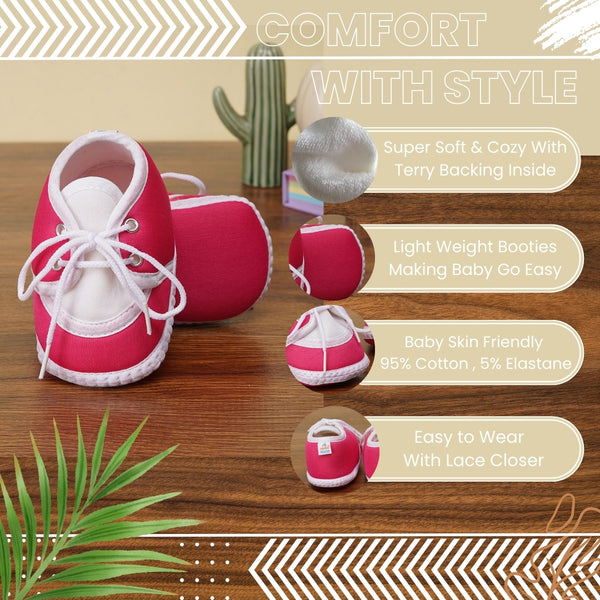 6 To 12 Months Baby Boys & Girls Cute Soft Cotton Pre-Walker Lace Booties (White, Pink)-SK134
