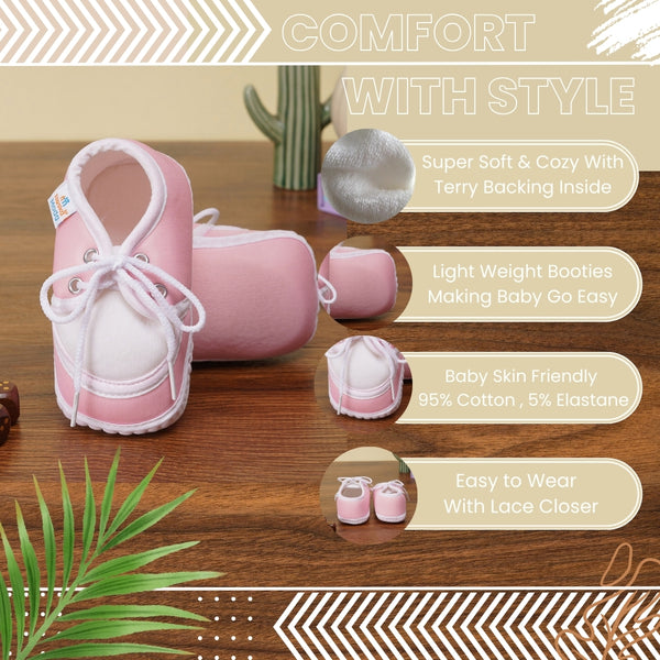 6 To 12 Months Baby Boys & Baby Girls Cute Soft Cotton Pre-Walker Lace Booties (Pink)-BT9
