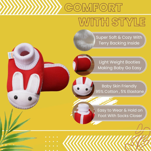 6 To 12 Months Baby Boys & Girls Cute Soft Cotton Pre-Walker Rabbit Face Booties (Red)-SK130