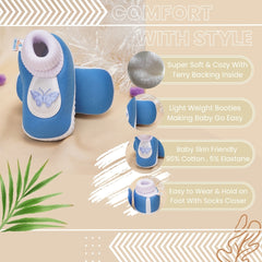 6 To 12 Months Baby Boys & Girls Cute Soft Cotton Pre-Walker Butterfly Booties (Blue)-BT2295