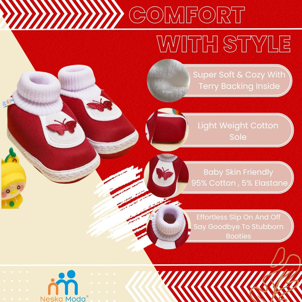 6 To 12 Months Baby Boys & Baby Girls Cute Soft Cotton Pre-Walker Butterfly Booties