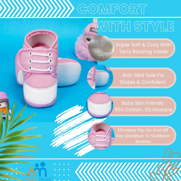 6 To 12 Months Baby Boys & Baby Girls Cotton Velcro Shoes/ Booties