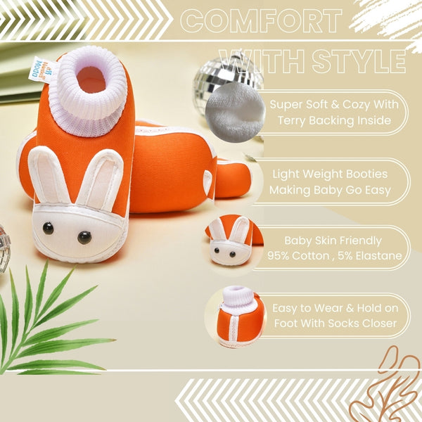 6 To 12 Months Baby Boys & Girls Cotton Pre-Walker Rabbit Face Booties (White, Orange)-SK131
