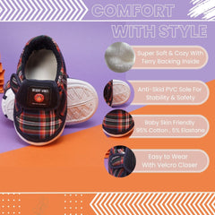 Baby Girls Cotton Checkered Velcro Chu Chu Musical Shoes/ Booties (Navy Blue)-BT4291