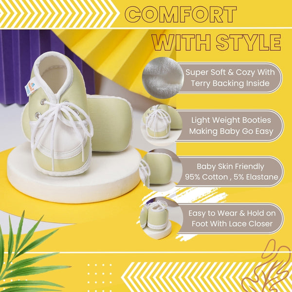 6 To 12 Months Baby Boys & Girls Cotton Pre-Walker Lace Plain Booties (Light Green)-BT2302