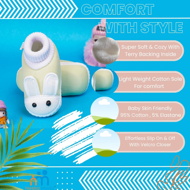 6 To 12 Months Baby Boys & Baby Girls Cute Soft Cotton Pre-Walker Rabbit Face Booties