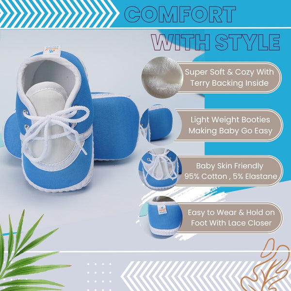 6 To 12 Months Baby Boys & Girls Soft Cotton Pre-Walker Lace Plain Booties (Light Blue)-BT2305
