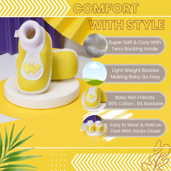 6 To 12 Months Baby Girls & Baby Boys Soft Cotton Cute Butterfly Booties (Yellow)-SK127