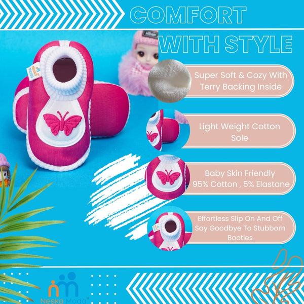 6 To 12 Months Baby Boys & Baby Girls Cute Soft Cotton Pre-Walker Butterfly Booties