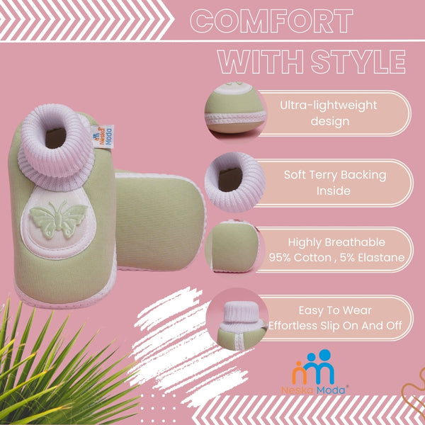 6 To 12 Months Baby Boys & Girls Soft Cotton Pre-Walker Butterfly Booties (Light Green)-BT2292